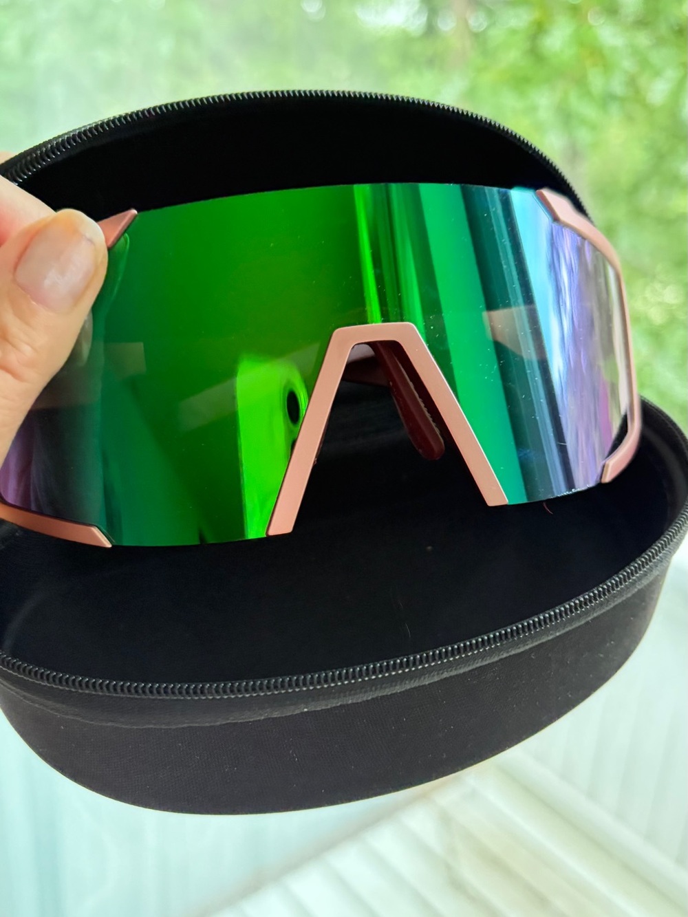 Scott Women's Mirrored Green Lens Sunglasses with Pink Frame
